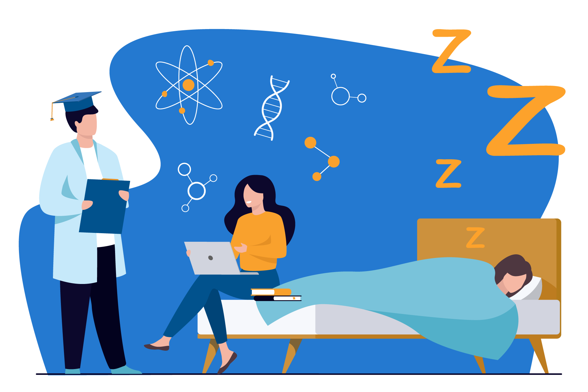 Ilustração de pessoas pesquisando cientificamente.